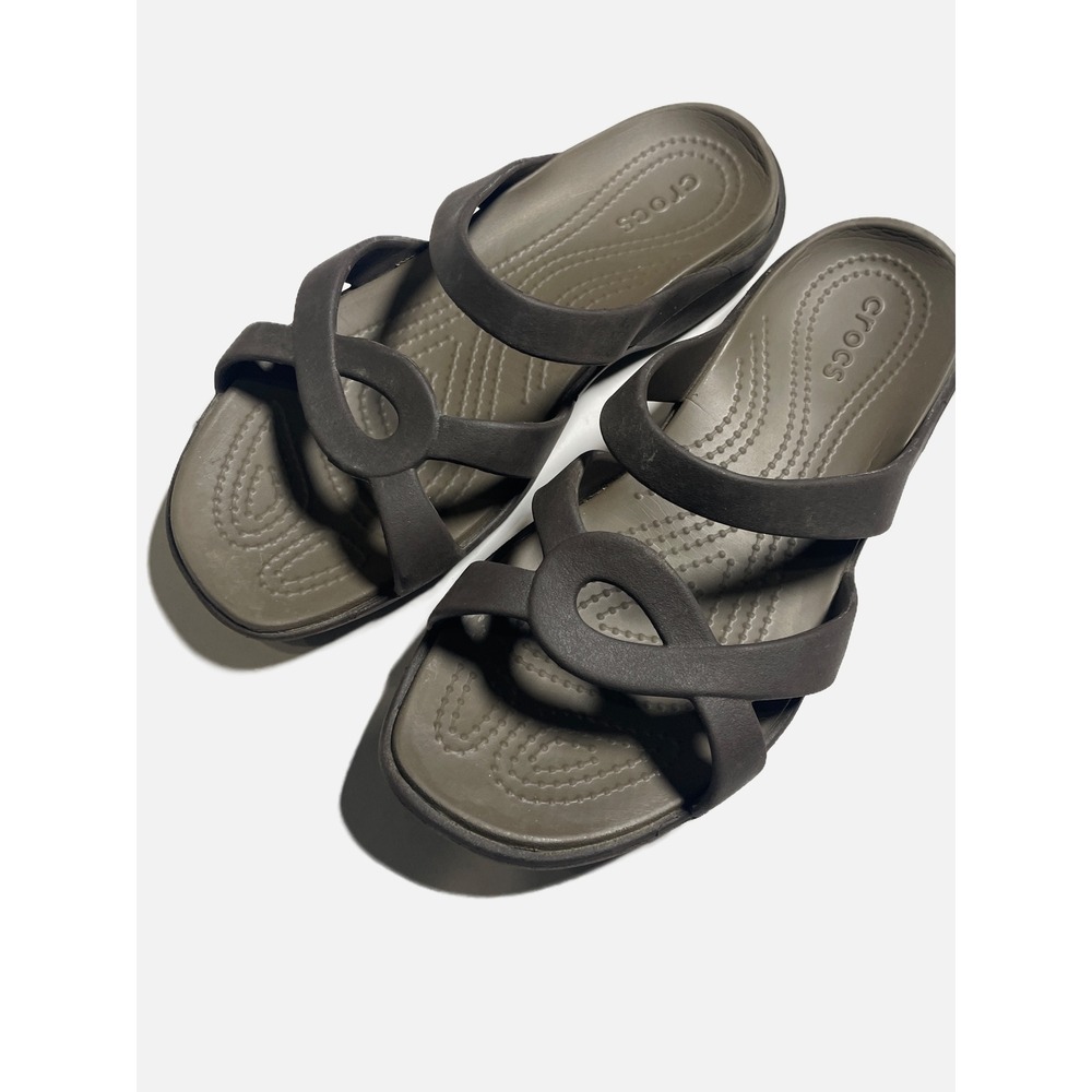 Crocs Melee Sandals Women 8 Brown Strappy Slide Comfort Casual Summer Shoes